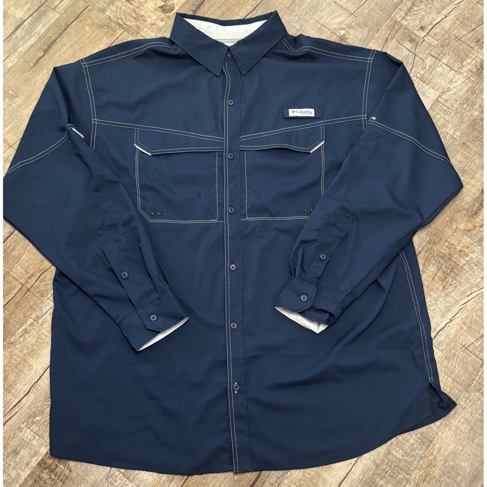 Columbia PFG Mens Navy Blue Long Sleeve Fishing Shirt XXL FM7074 Omni-Shade